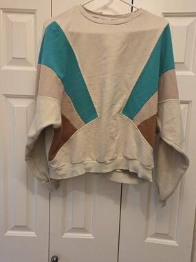 Zara Cream Ribbed-Neck Sweatshirt